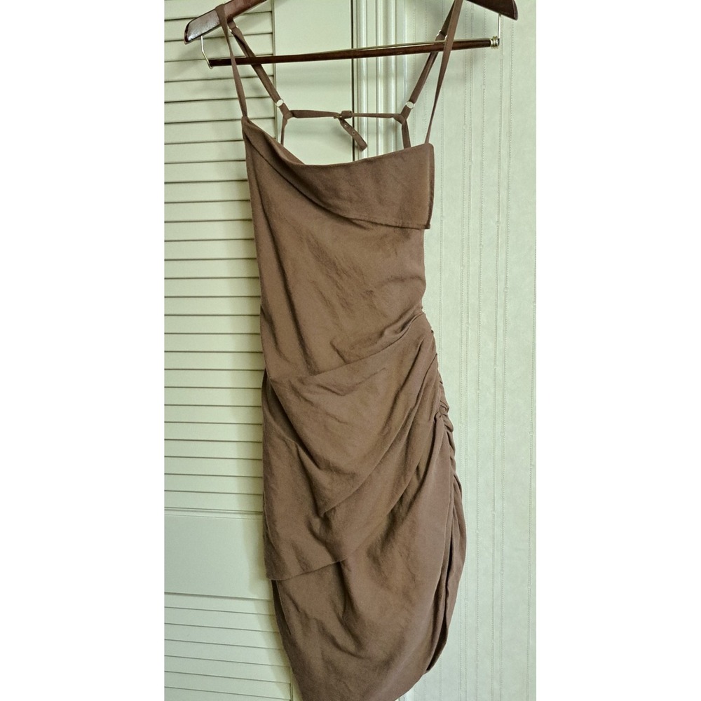 Jacquemus Brown Ruched‎ Asymmetrical Hem Spaghetti Strap Dress - Picture 12 of 16